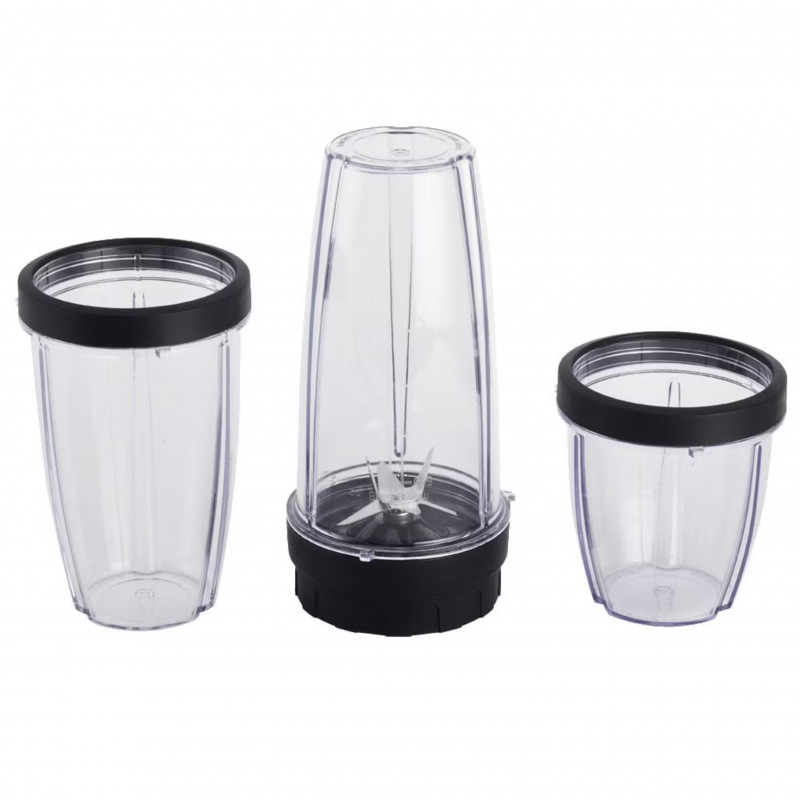 Blender Crown CTB-1000, 300 W, 4 lame, 3 pahare cu capace – 300/480/540 ml, funcție Pulse, negru
