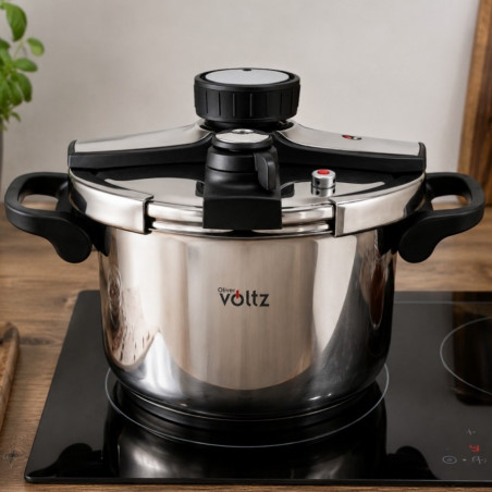 Oală sub presiune Oliver Voltz OV51311C7, 7 l, 100 kPa, două capace, mânere rabatabile, compatibilă cu plitele cu inducție, oțel inoxidabil