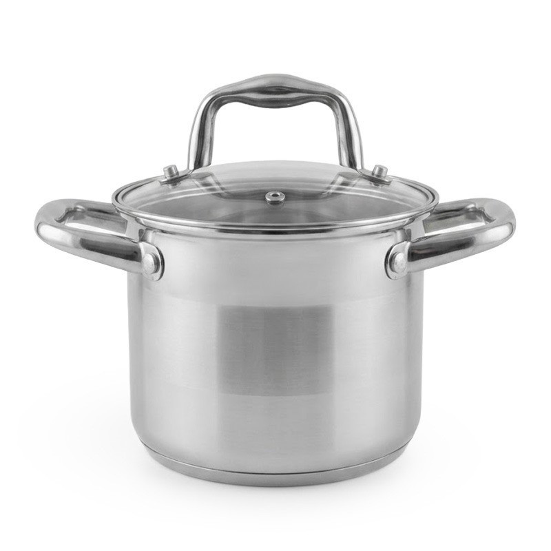 Oala adanca Oliver Voltz OV51211E14, 1,5 l, Ø14x12 cm, Capac din sticls, Otel inoxidabil, Inductie, Argintiu