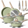 Set de oale Just Perfecto JL-33SET, 13 piese, Aluminiu, Acoperire marmura, Capac sticla, Fara PTFE si PFOA, Inductie, Verde