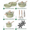 Set de oale Just Perfecto JL-33SET, 13 piese, Aluminiu, Acoperire marmura, Capac sticla, Fara PTFE si PFOA, Inductie, Verde