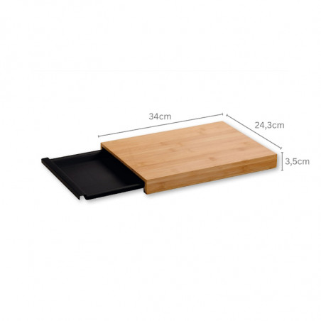 Tocator din bambus cu tava detasabila pentru colectarea resturilor Kesper 58358, 35,7 x 23,7 cm, Maro/Negru