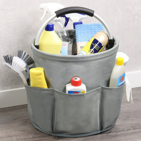 Organizator pentru produse curatenie Kesper 89173, 16 l, Pana la 10 kg, 6 buzunare, maner confortabil din EVA, poliester, gri