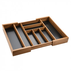 Organizator din bambus pentru tacâmuri Kesper 59085, extensibil 35-58 cm, 6+2 compartimente, maro închis
