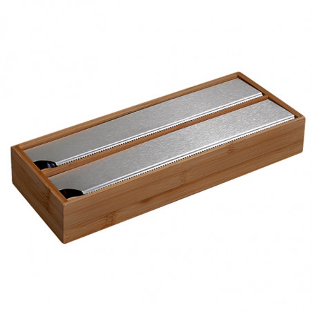Dispenser pentru folie de aluminiu Kesper 59044, role de pana la 30 cm, lame de taiere din otel, bambus, maro inchis