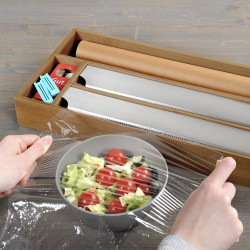Dispenser pentru folie si hartie de copt Kesper 59041, 4 compartimente, Bambus, Maro