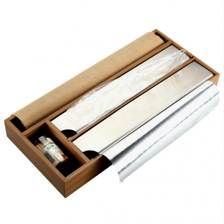 Dispenser pentru folie si hartie de copt Kesper 59041, 4 compartimente, Bambus, Maro