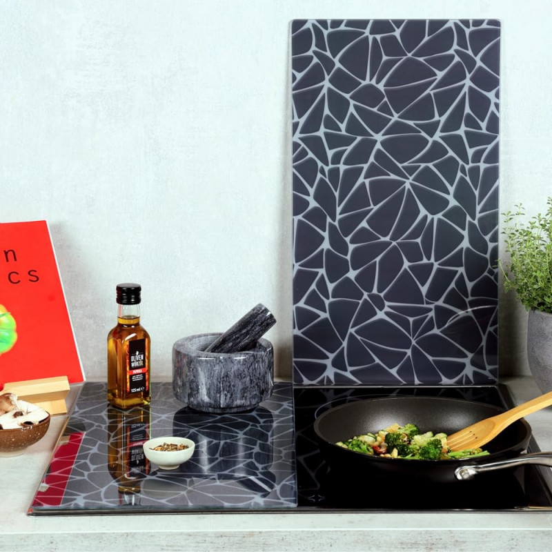 Set 2 protectii pentru blat Kesper 37535, 50 x 28,5 cm, sticla, negru/mozaic