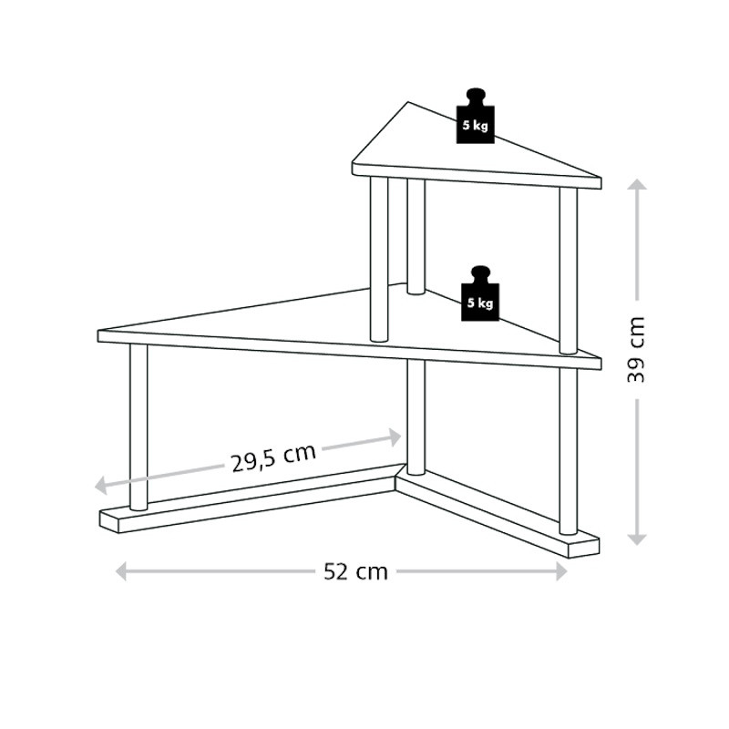 Etajiera pentru colt Kesper 58808, 52 x 29,5 cm, 2 niveluri, metal, bambus, maro/negru