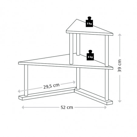 Etajiera pentru colt Kesper 58808, 52 x 29,5 cm, 2 niveluri, metal, bambus, maro/negru