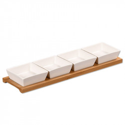 Set 4 boluri de servire Kesper 58065, 5 piese, 35 cm, tava din lemn, natural/maro