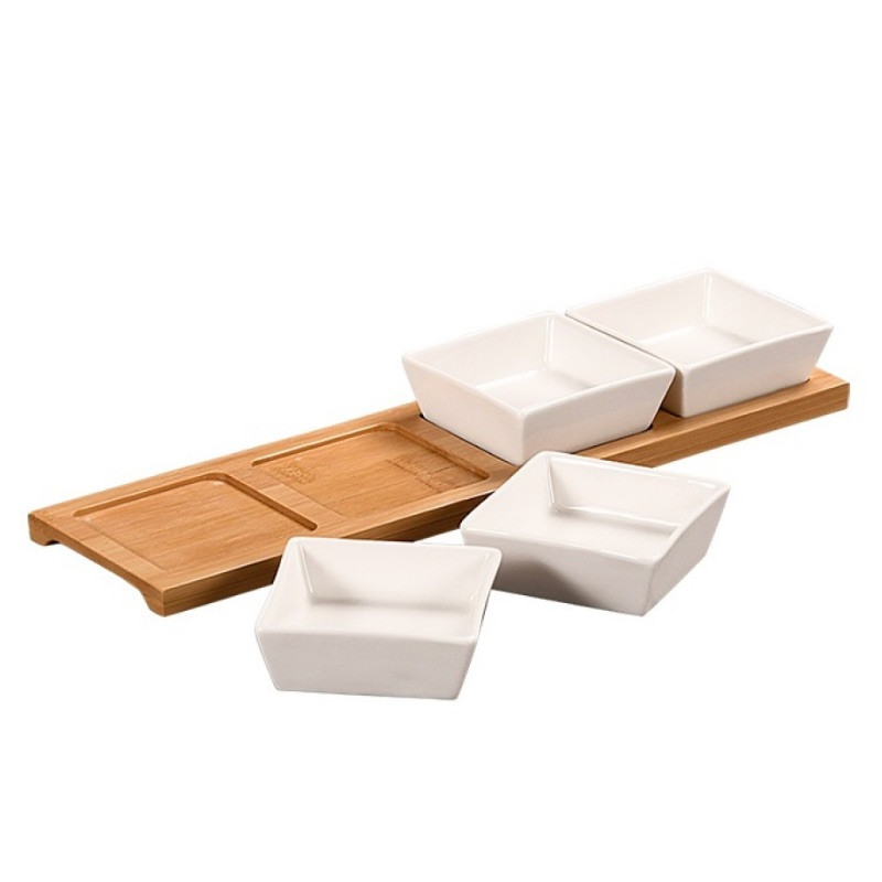 Set 4 boluri de servire Kesper 58065, 5 piese, 35 cm, tava din lemn, natural/maro