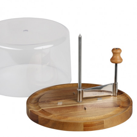 Platou pentru taierea si servirea branzei Kesper 28621, 21 cm, capac, baza rotativa din lemn, cutit din otel, design elegant, maro