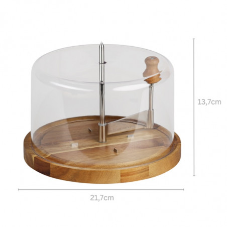 Platou pentru taierea si servirea branzei Kesper 28621, 21 cm, capac, baza rotativa din lemn, cutit din otel, design elegant, maro