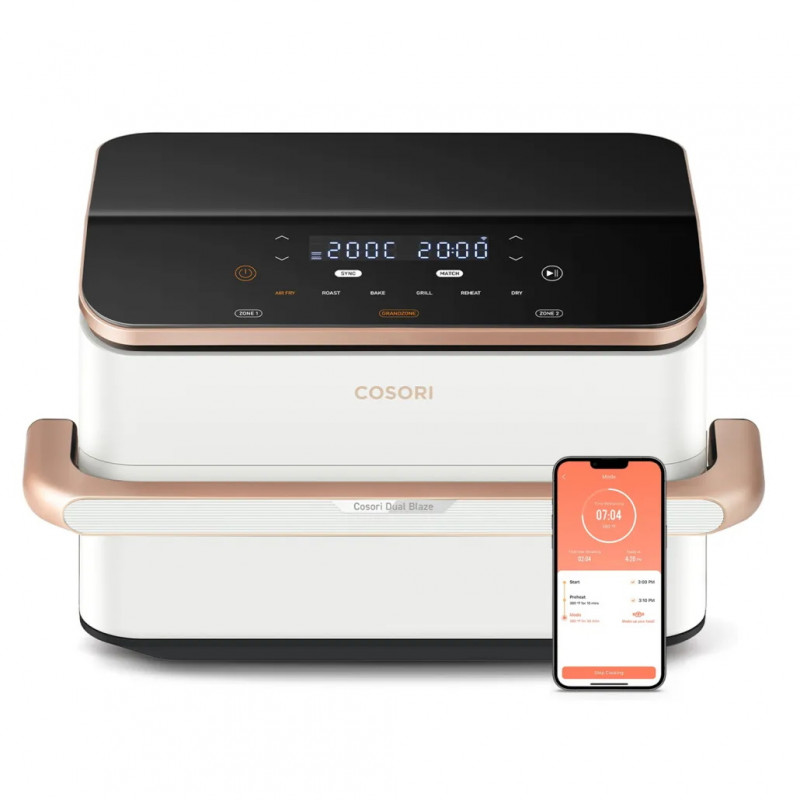 La mâna a doua: Friteuza cu aer cald dubla Cosori Dual Blaze TwinFry CAF-TF101S, 10 L, 6 programe, 35-240°C, Timer, ThermoIQ, Alb