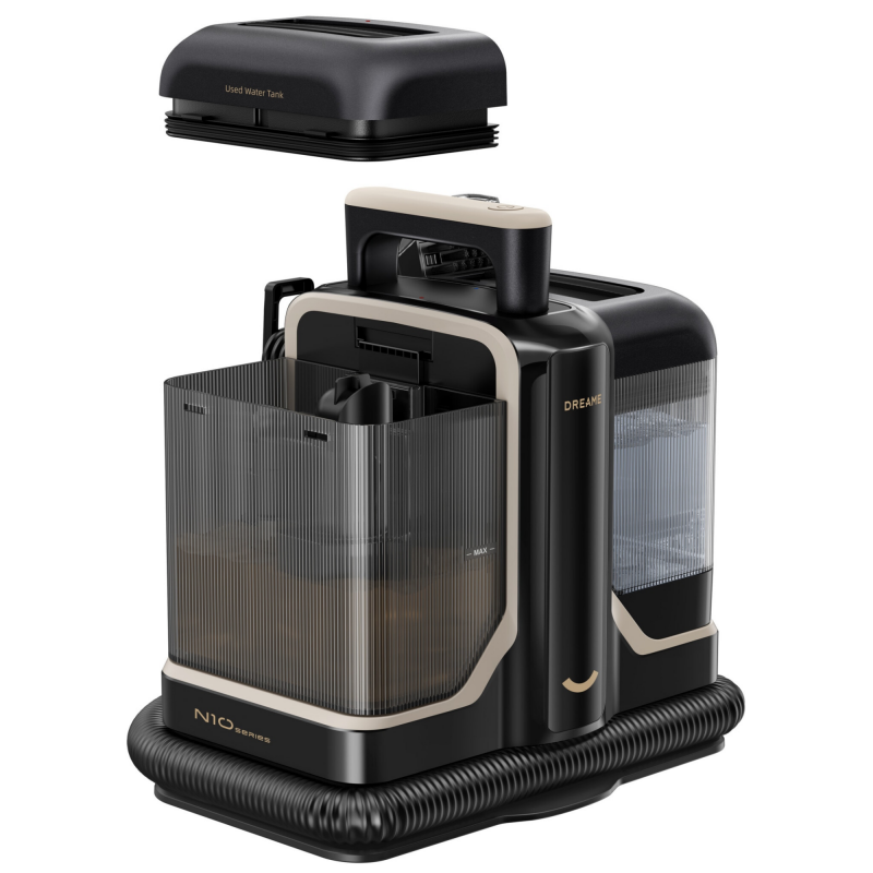 La mâna a doua: Aspirator cu spalare pentru covoare si tapiterie Dreame N10, 450 W, 12000 Pa, 1,6/0,75 L, Cu apa caldă pana la 60°C, Autocuratare, Negru