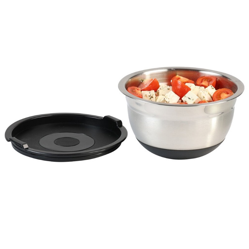Bol de inox cu capac Kesper 90825, 1,4 l, 18 cm, otel inoxidabil, scala de masurare, margine larga, fund antiderapant, inox