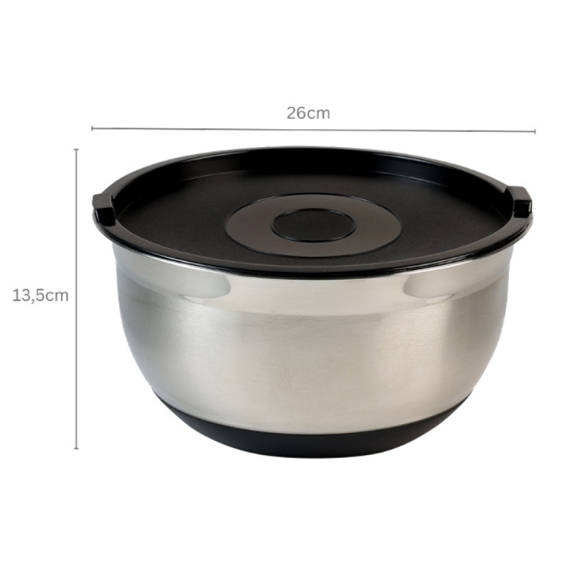 Bol de inox cu capac Kesper 90826, 4,5 l, 26 cm, otel inoxidabil, scala de masurare, margine larga, fund antiderapant, inox