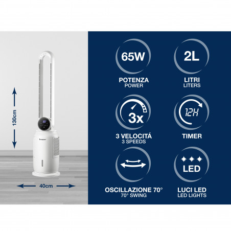 La mâna a doua: Racitor de aer tip coloana Beper P206RAF300, 65 W, 3 viteze, 2 L, Ionizare, LED, Afisaj tactil, Alb