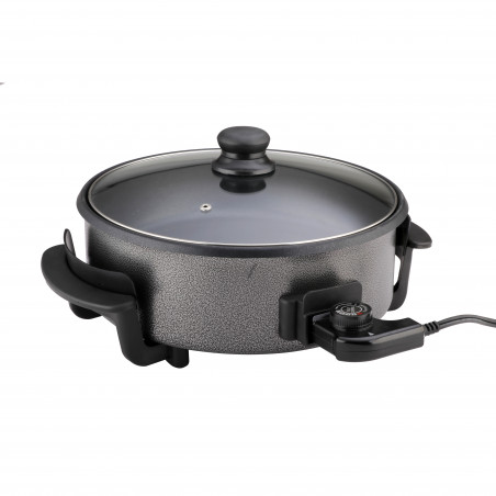 La mâna a doua: Tigaie electrica pentru pizza Rosberg R51010B, 1500W, 32 cm, Termostat, Acoperire antiaderenta, Gri