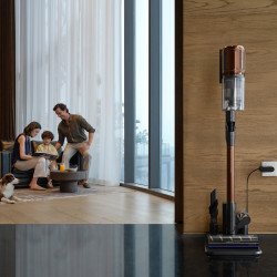 La mâna a doua: Aspirator vertical Dreame Essential V30 VVV21A, 880 W, 30 000 Pa, 90 min, 0,6 l, HEPA H14, OmniX™ 2.0, Recunoastere a tipurilor de murdarie, Pliabil, Negru/Bronz