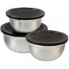 Set de 3 boluri din inox cu capac Kesper 90898, 700/1,1/1,5 l, scala de masurare, margine larga, fund antiderapant, inox