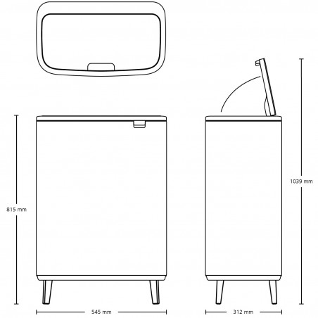 La mâna a doua: Cos pentru gunoi Brabantia Bo Touch Hi 1001260, 60 L, Inaltat, Deschidere lina si silentioasa, Negru mat