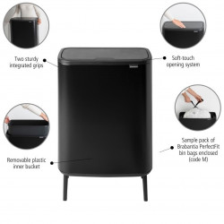 La mâna a doua: Cos pentru gunoi Brabantia Bo Touch Hi 1001260, 60 L, Inaltat, Deschidere lina si silentioasa, Negru mat