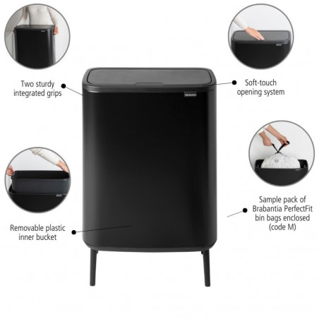 La mâna a doua: Cos pentru gunoi Brabantia Bo Touch Hi 1001260, 60 L, Inaltat, Deschidere lina si silentioasa, Negru mat