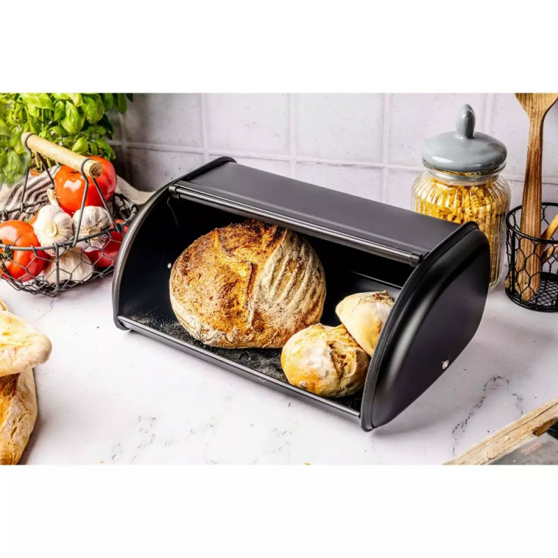 La mâna a doua: Cutie pentru paine Kinghoff KH 1723, 36 cm, Stabila si durabila, Inox, Negru