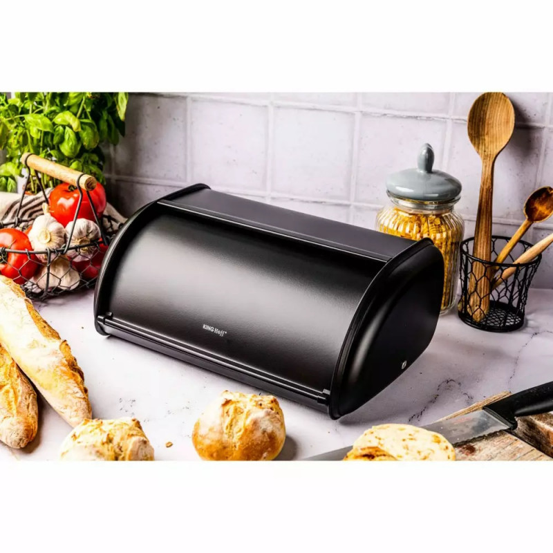 La mâna a doua: Cutie pentru paine Kinghoff KH 1723, 36 cm, Stabila si durabila, Inox, Negru