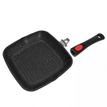 La mâna a doua: Tigaie grill cu capac si maner detasabil Kinghoff KH 1511, 28 cm, Acoperire Marmura, Inductie, Negru