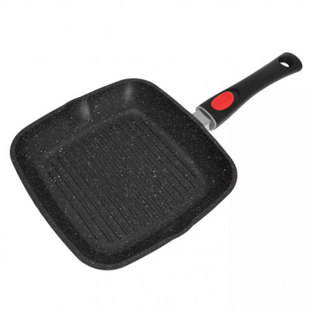 La mâna a doua: Tigaie grill cu capac si maner detasabil Kinghoff KH 1511, 28 cm, Acoperire Marmura, Inductie, Negru