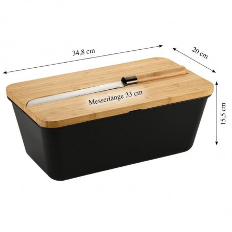Cutie pentru paine cu taietor si cutit 3-in-1 Kesper 58481, bambus, negru