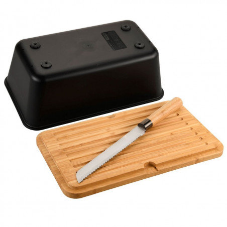 Cutie pentru paine cu taietor si cutit 3-in-1 Kesper 58481, bambus, negru