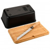Cutie pentru paine cu taietor si cutit 3-in-1 Kesper 58481, bambus, negru