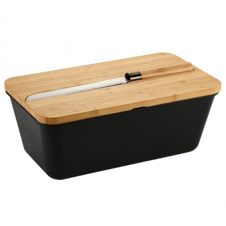 Cutie pentru paine cu taietor si cutit 3-in-1 Kesper 58481, bambus, negru