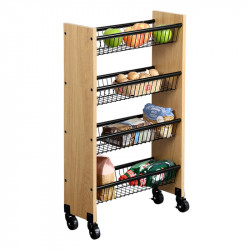 Raft bucatarie cu rotite Kesper 27843, 4 rafturi, 4 rotite mobile, MDF/metal, maro/negru