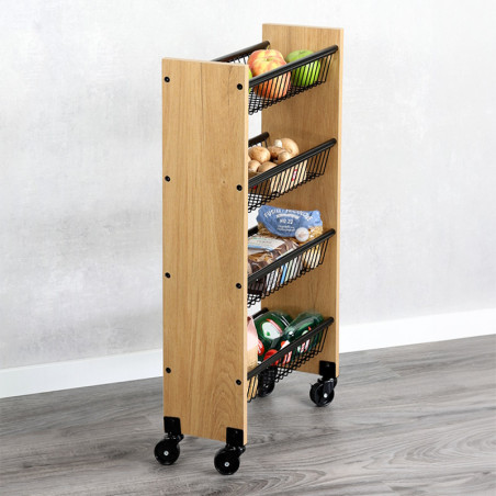 Raft bucatarie cu rotite Kesper 27843, 4 rafturi, 4 rotite mobile, MDF/metal, maro/negru