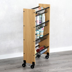 Raft bucatarie cu rotite Kesper 27843, 4 rafturi, 4 rotite mobile, MDF/metal, maro/negru