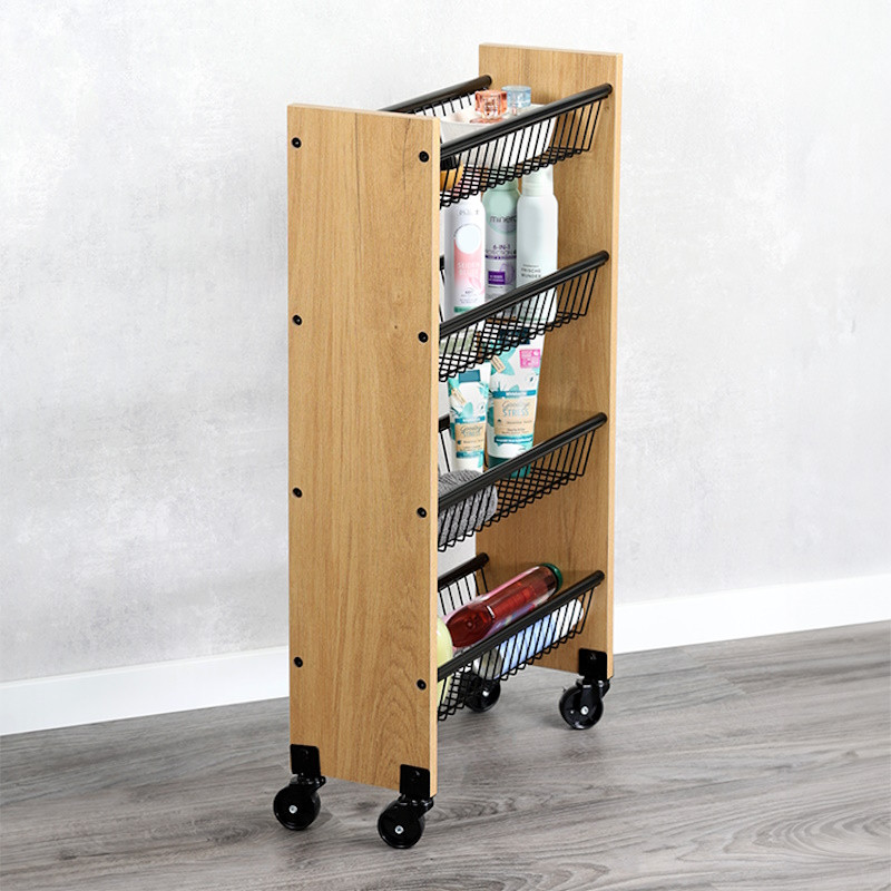 Raft bucatarie cu rotite Kesper 27843, 4 rafturi, 4 rotite mobile, MDF/metal, maro/negru