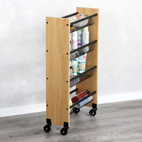 Raft bucatarie cu rotite Kesper 27843, 4 rafturi, 4 rotite mobile, MDF/metal, maro/negru