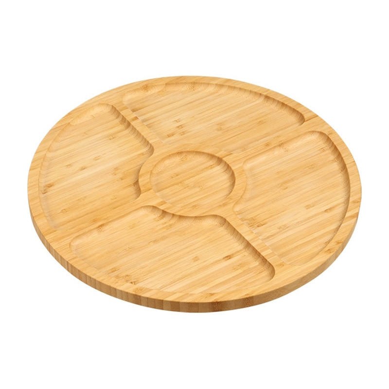 Tava rotunda de servire Kesper 58447, 35 cm, Bambus, 5 compartimente, Maro