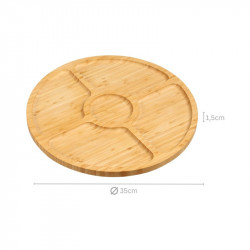 Tava rotunda de servire Kesper 58447, 35 cm, Bambus, 5 compartimente, Maro