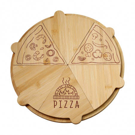 Tava rotunda pentru servirea pizzei Kesper 58468, Bambus, 36 cm, 6 felii, Maro