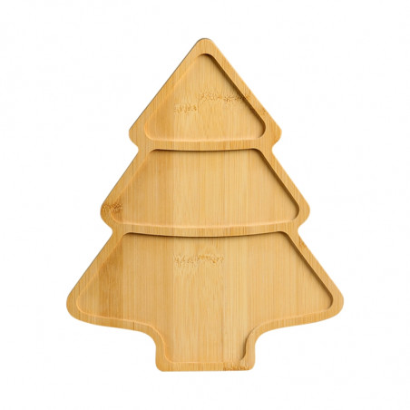 Tava de servit din bambus in forma de brad de Craciun Kesper 94074, 3 compartimente, 30,5 cm, Maro