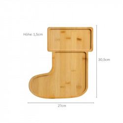 Tava de servit din bambus in forma de ciorap tema Craciun Kesper 94072, 2 compartimente, 30,5 cm, Maro