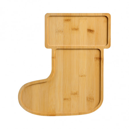 Tava de servit din bambus in forma de ciorap tema Craciun Kesper 94072, 2 compartimente, 30,5 cm, Maro
