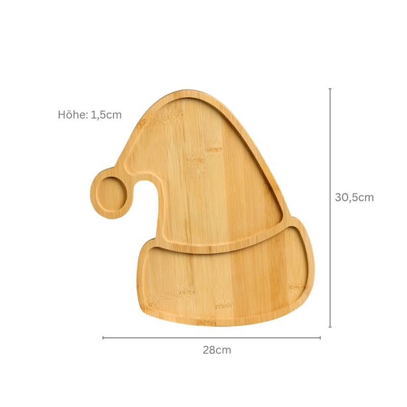 Tava de servit din bambus în forma de caciula tema Craciun Kesper 94073, 30,5 cm, 2 compartimente, Maro