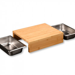 Set de tocator cu 2 tavi de colectare Kesper 58355, 35 cm, Bambus, Otel inoxidabil, Maro